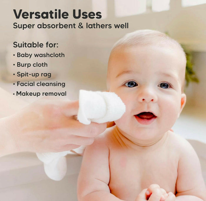 6-Pack Organic Baby Washcloths - Soft Bamboo Washcloth.