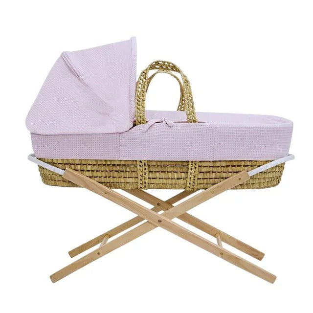 Kinder Valley Waffle Moses Basket with Folding Stand (Blush)