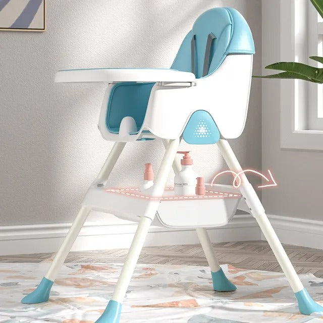 Little Angel Baby High Chair With Tray & Storage Basket (Blue)