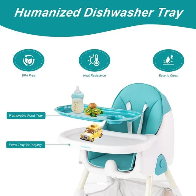 Little Angel Baby High Chair With Tray & Storage Basket (Blue)