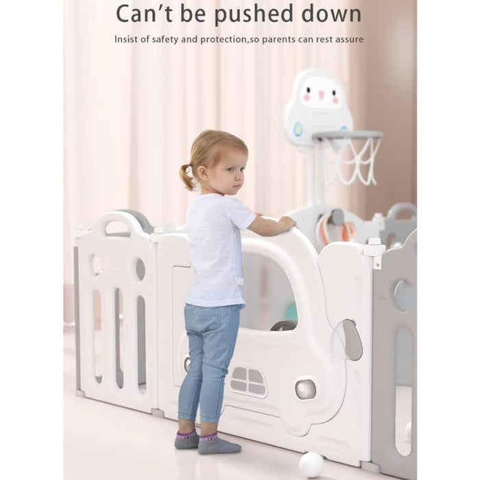 Little Angel Baby Playpen With Basketball Hoop And Fence (White/Grey) 123 *163* 61 cm