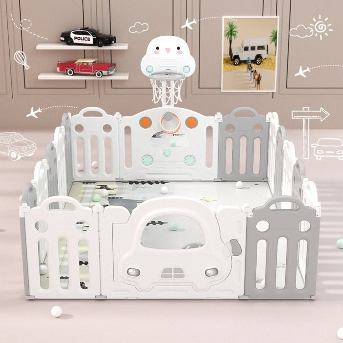 Little Angel Baby Playpen With Basketball Hoop And Fence (White/Grey) 123 *163* 61 cm