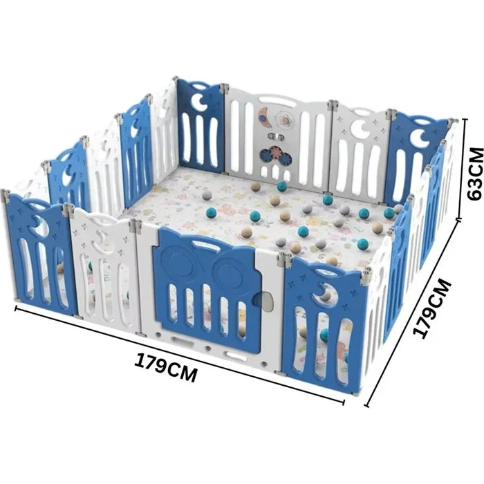 Little Angel Foldable Baby Playpen with Fence – Blue