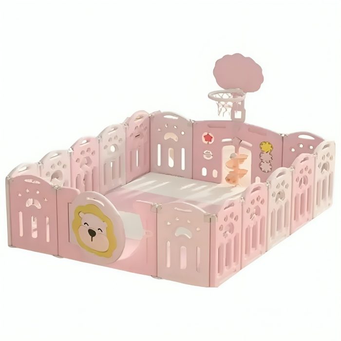 Little Angel Foldable Fence Playpen And Basketball Hoop Set (Pink) 150* 200 *63 CM