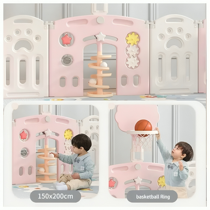 Little Angel Foldable Fence Playpen And Basketball Hoop Set (Pink) 150* 200 *63 CM