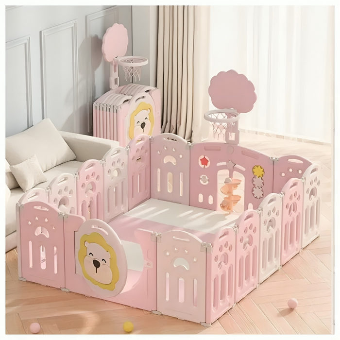 Little Angel Foldable Fence Playpen And Basketball Hoop Set (Pink) 150* 200 *63 CM