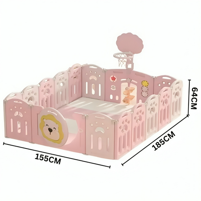 Little Angel Foldable Fence Playpen And Basketball Hoop Set (Pink) 150* 200 *63 CM