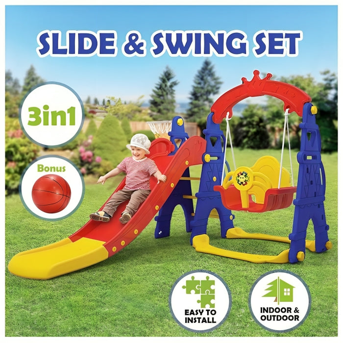 Little Angel Kids Slide & Swing 3-in-1 Activity Playset (Colorful).