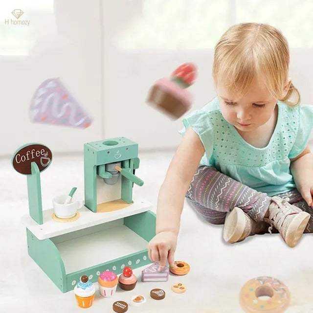 Little Angel Kids Wooden Coffee Machine Play Set – 12 Pieces