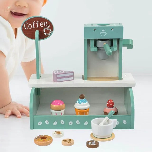 Little Angel Kids Wooden Coffee Machine Play Set – 12 Pieces