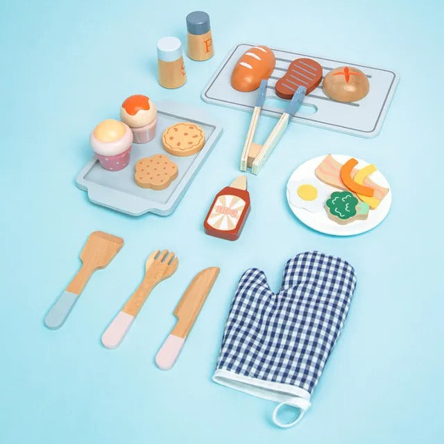 Little Angel Kids Wooden Oven Play Set – 22 Pieces.
