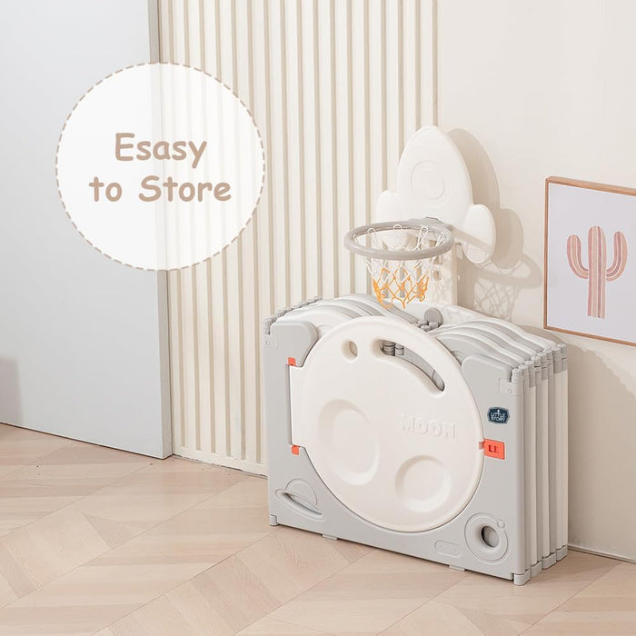 Little Story - Portable Playpen 16Pcs ( 14 Panel + 1 basketball hoop Panel + 1 Door ) - Space Grey