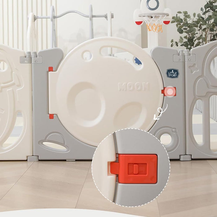 Little Story - Portable Playpen 16Pcs ( 14 Panel + 1 basketball hoop Panel + 1 Door ) - Space Grey