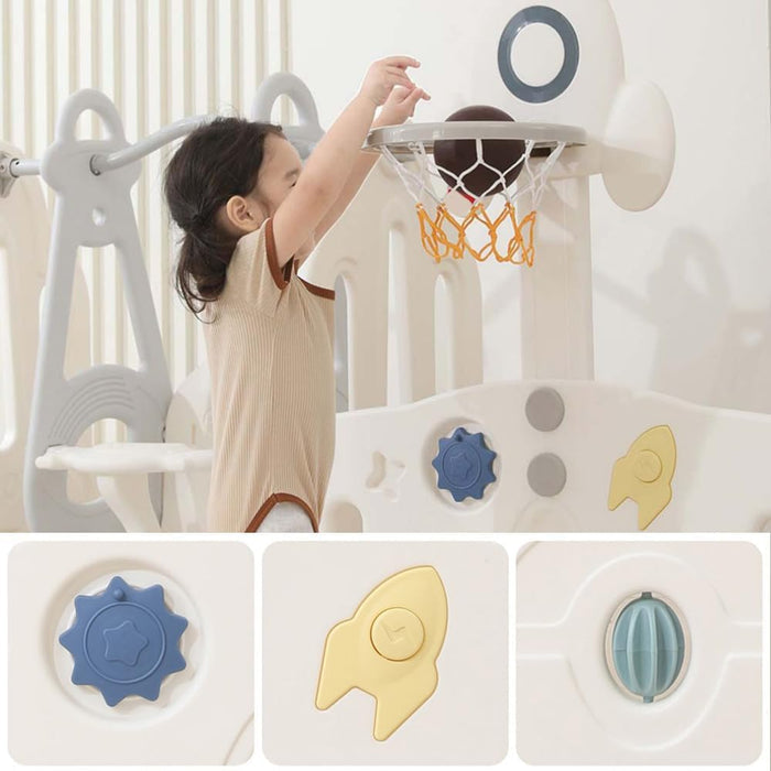 Little Story - Portable Playpen 16Pcs ( 14 Panel + 1 basketball hoop Panel + 1 Door ) - Space Grey