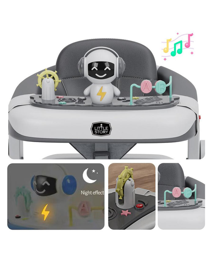 Little Story Adjustable Height Baby Walker Foldable & Interactive (Grey)
