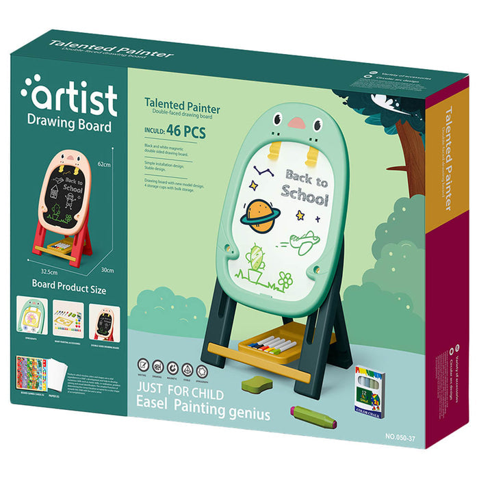 Little Story Artist Penguin Double Sided Magnetic Drawing Board  With 2 Board Games (46 Pcs, Green)