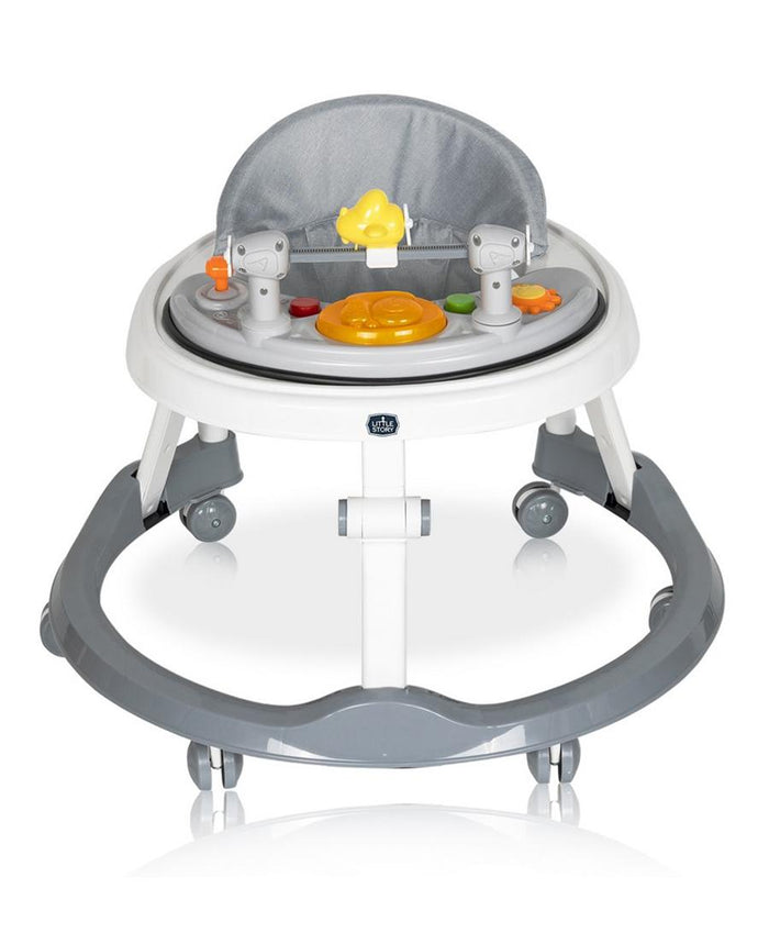 Little Story Baby Walker, Foldable Design, Adjustable Height,Lightweight And Portable, 6 to 18 Months, 63 x 63 x 38cm (Grey & White)