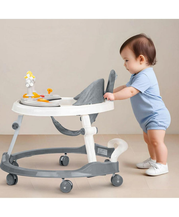 Little Story Baby Walker, Foldable Design, Adjustable Height,Lightweight And Portable, 6 to 18 Months, 63 x 63 x 38cm (Grey & White)