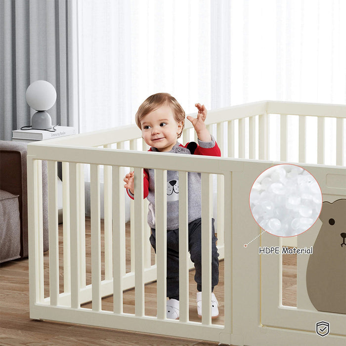 Little Story Bear Portable Playpen Baby White ( 10 Panel + 1 Big Panel + 1 Door)