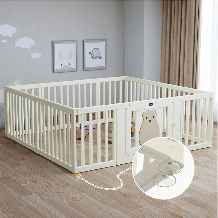 Little Story Bear Portable Playpen Baby White ( 10 Panel + 1 Big Panel + 1 Door)