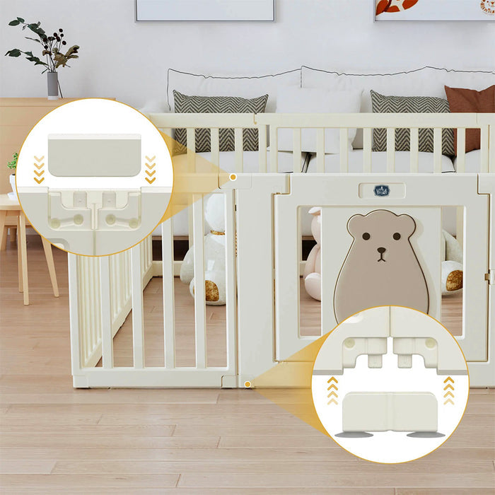 Little Story Bear Portable Playpen Baby White ( 10 Panel + 1 Big Panel + 1 Door)