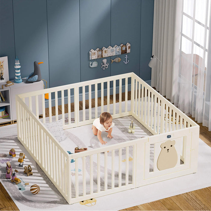Little Story Bear Portable Playpen Baby White ( 10 Panel + 1 Big Panel + 1 Door)