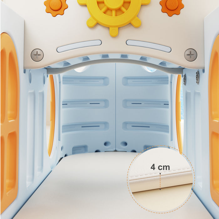 Little Story Boat House Activity Slide with Basketball Ring, Ball, Toy Storage, and Telescope Role Play Game - Blue