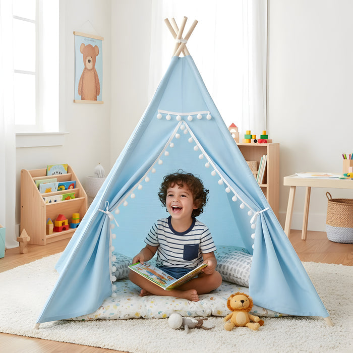 Little Story Canvas Foldable Tent and Teepee Playhouse (Blue)