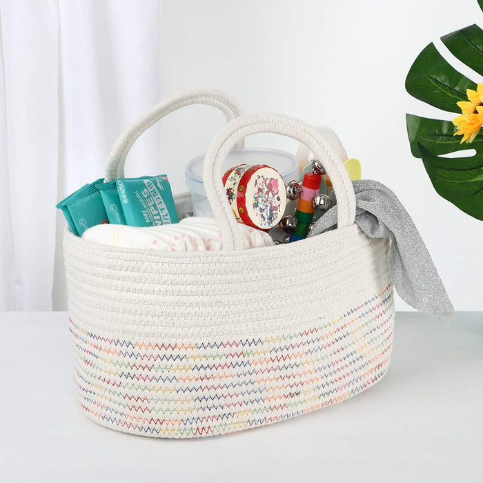 Little Story Cotton Rope Diaper Caddy (White Rainbow)