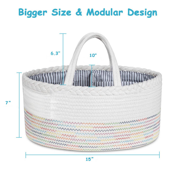 Little Story Cotton Rope Diaper Caddy (White Rainbow)