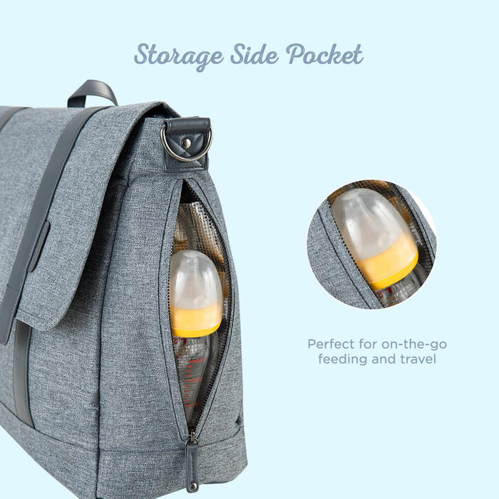 Little Story Dad's Diaper Bag With Changing Mat & Stroller Straps (Grey)