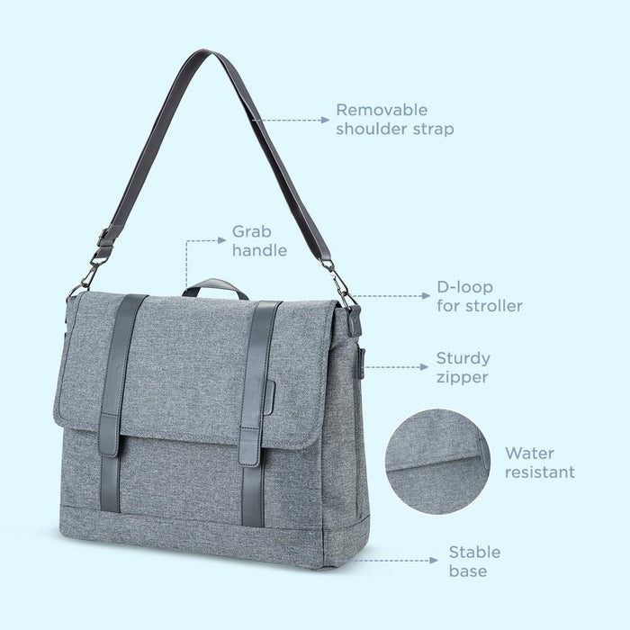 Little Story Dad's Diaper Bag With Changing Mat & Stroller Straps (Grey)