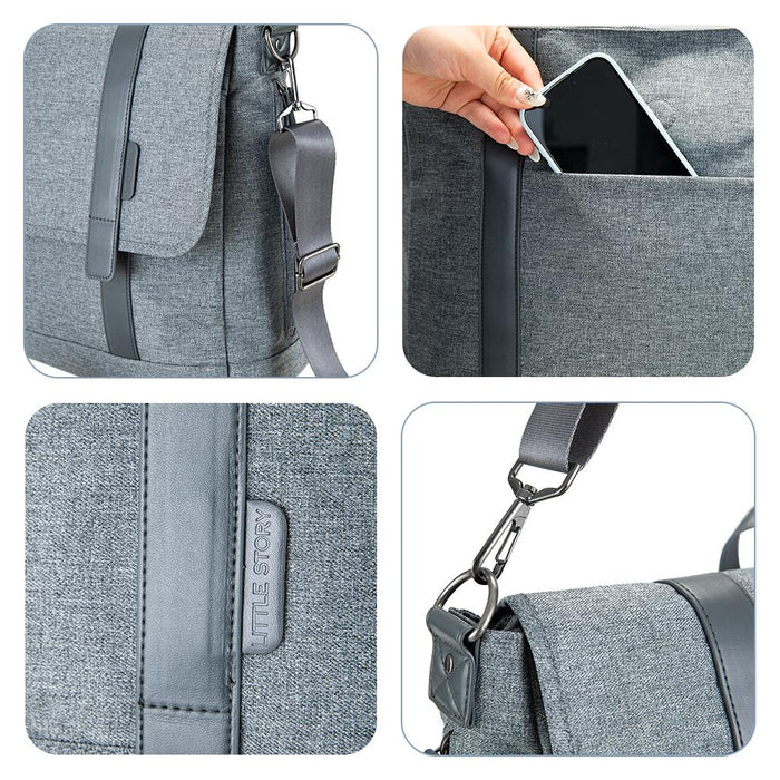 Little Story Dad's Diaper Bag With Changing Mat & Stroller Straps (Grey)