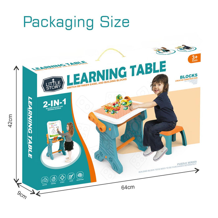 Little Story Double Sided 2 In 1 Blocks Table & Magnetic Learning Board Set With Chair