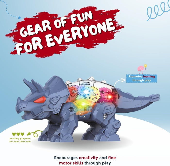 Little Story Electric DIY Gear Dinosaur With Light and Sound (Excluded 3*1.5 AA Batteries)- Blue