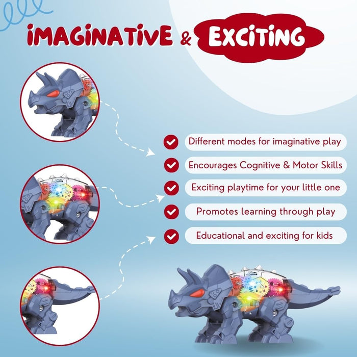 Little Story Electric DIY Gear Dinosaur With Light and Sound (Excluded 3*1.5 AA Batteries)- Blue