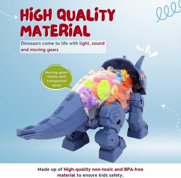 Little Story Electric DIY Gear Dinosaur With Light and Sound (Excluded 3*1.5 AA Batteries)- Blue