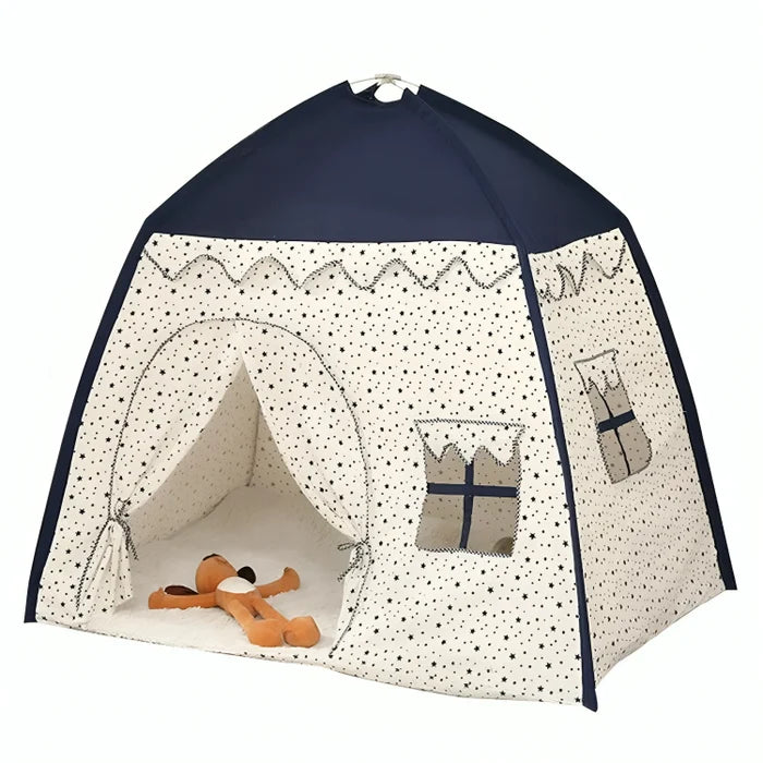 Little Story Foldable Teepee Playpen Canvas Tent Hut Play House (Blue)