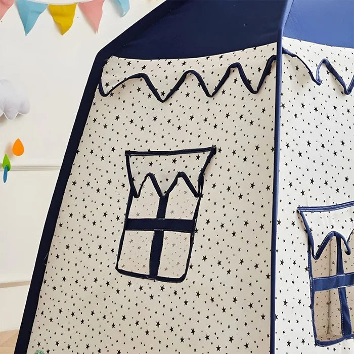 Little Story Foldable Teepee Playpen Canvas Tent Hut Play House (Blue)