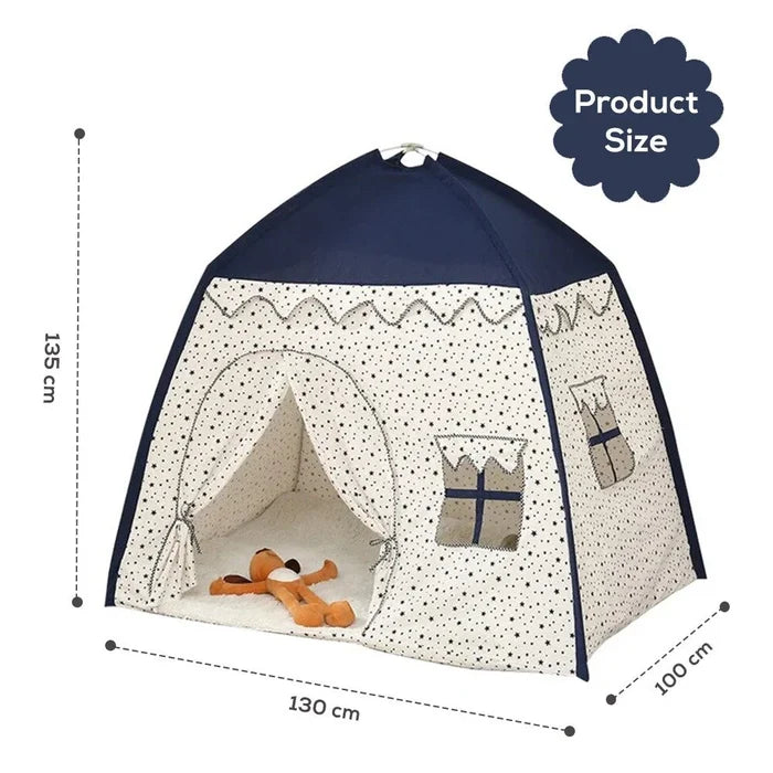 Little Story Foldable Teepee Playpen Canvas Tent Hut Play House (Blue)