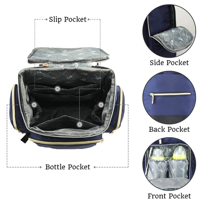 Little Story Georgia Diaper Bag With Changing Pad & Stroller Hooks