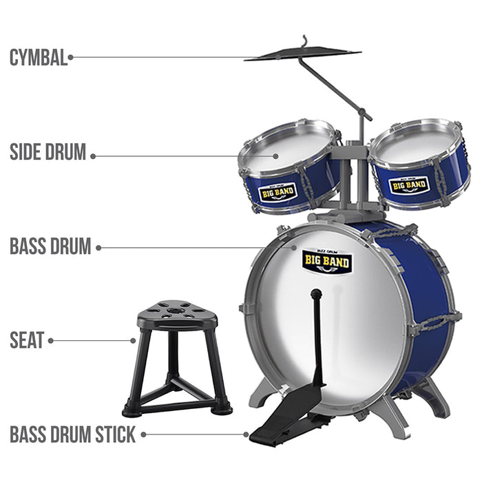 Little Story Kids Drum Set Musical Instrument With Stool (Blue)