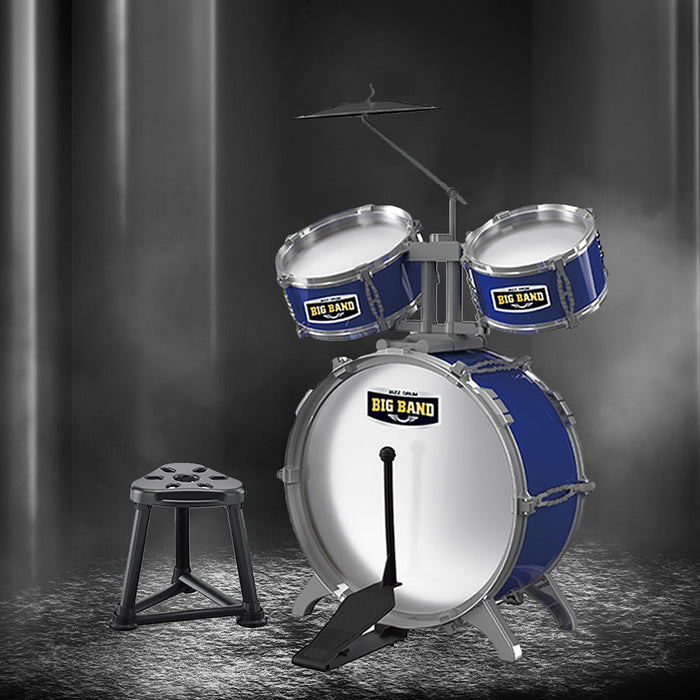 Little Story Kids Drum Set Musical Instrument With Stool (Blue)