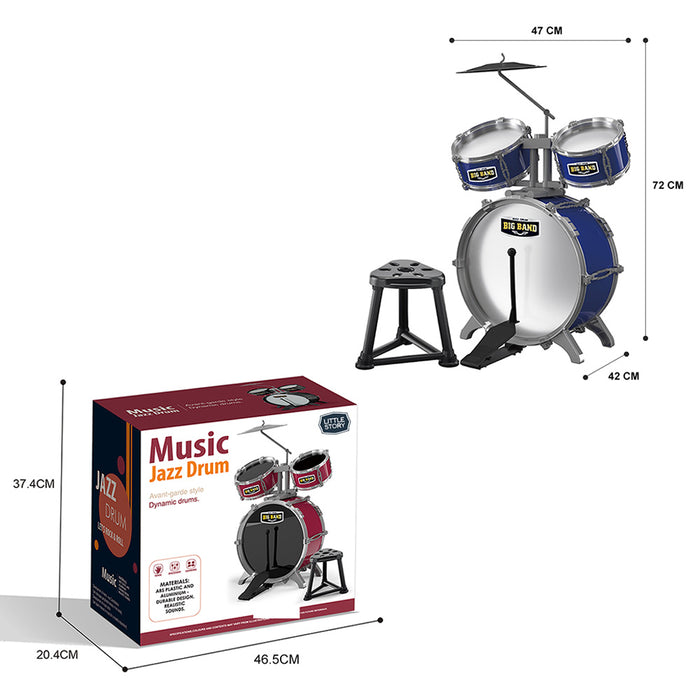 Little Story Kids Drum Set Musical Instrument With Stool (Blue)