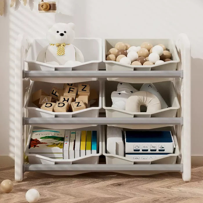 Little Story Kids Toys Storage with 6 Bins (Grey White)