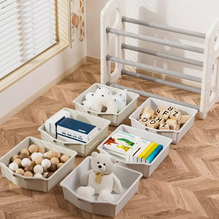 Little Story Kids Toys Storage with 6 Bins (Grey White)