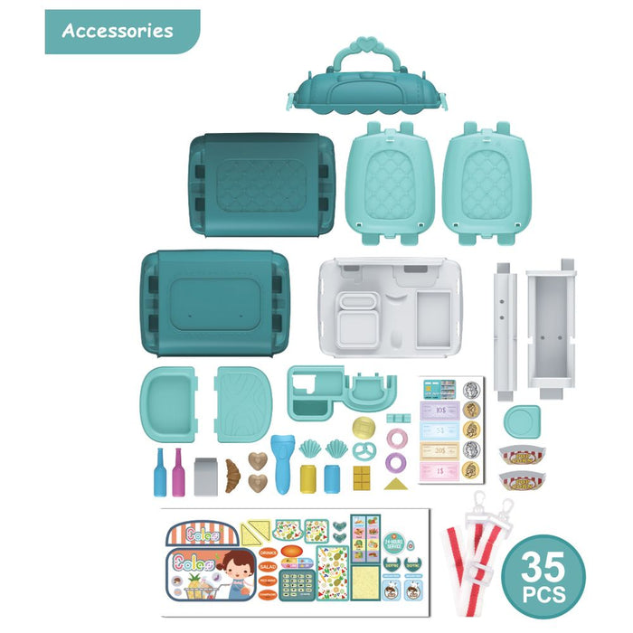 Little Story Multi Function 3 in 1 Mobile Store Toy Set (35 Pcs, Green)