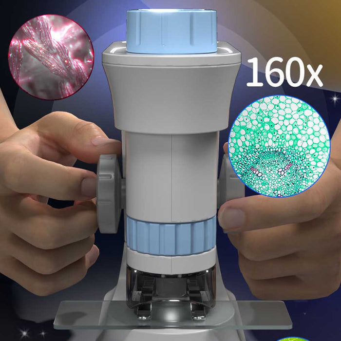 Little Story Scientific Portable Optical Microscope Toy Stem Series (40-160X Zoom, Blue)