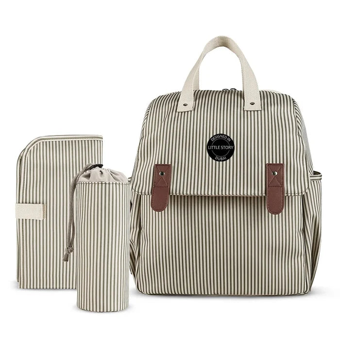 Little Story Set of 3 Diaper Backpack With Changing Mat and Bottle Bag