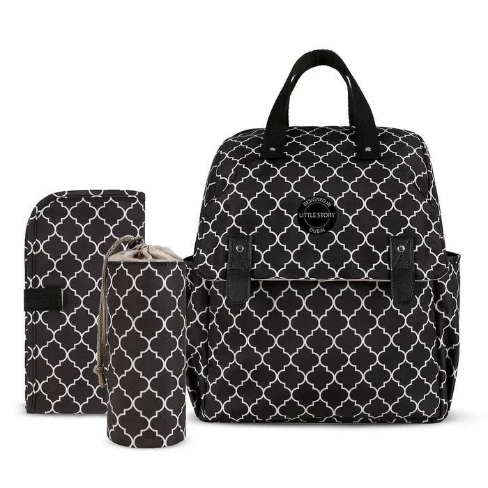 Little Story Set of 3 Diaper Backpack With Changing Mat and Bottle Bag